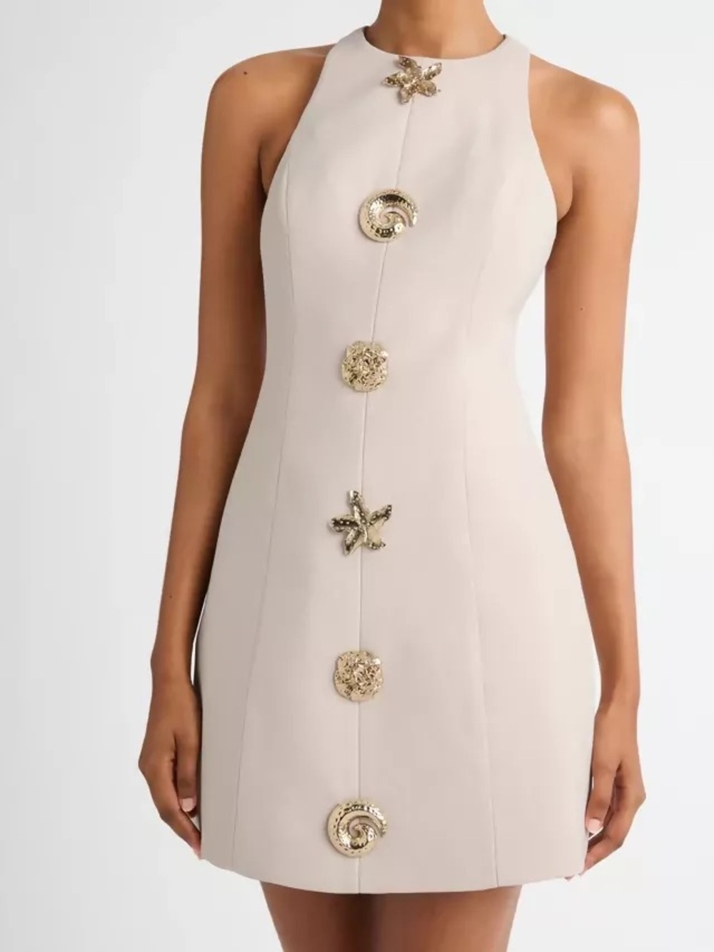 NWT- leeveless Cream Shift Dress with Gold Embellishments